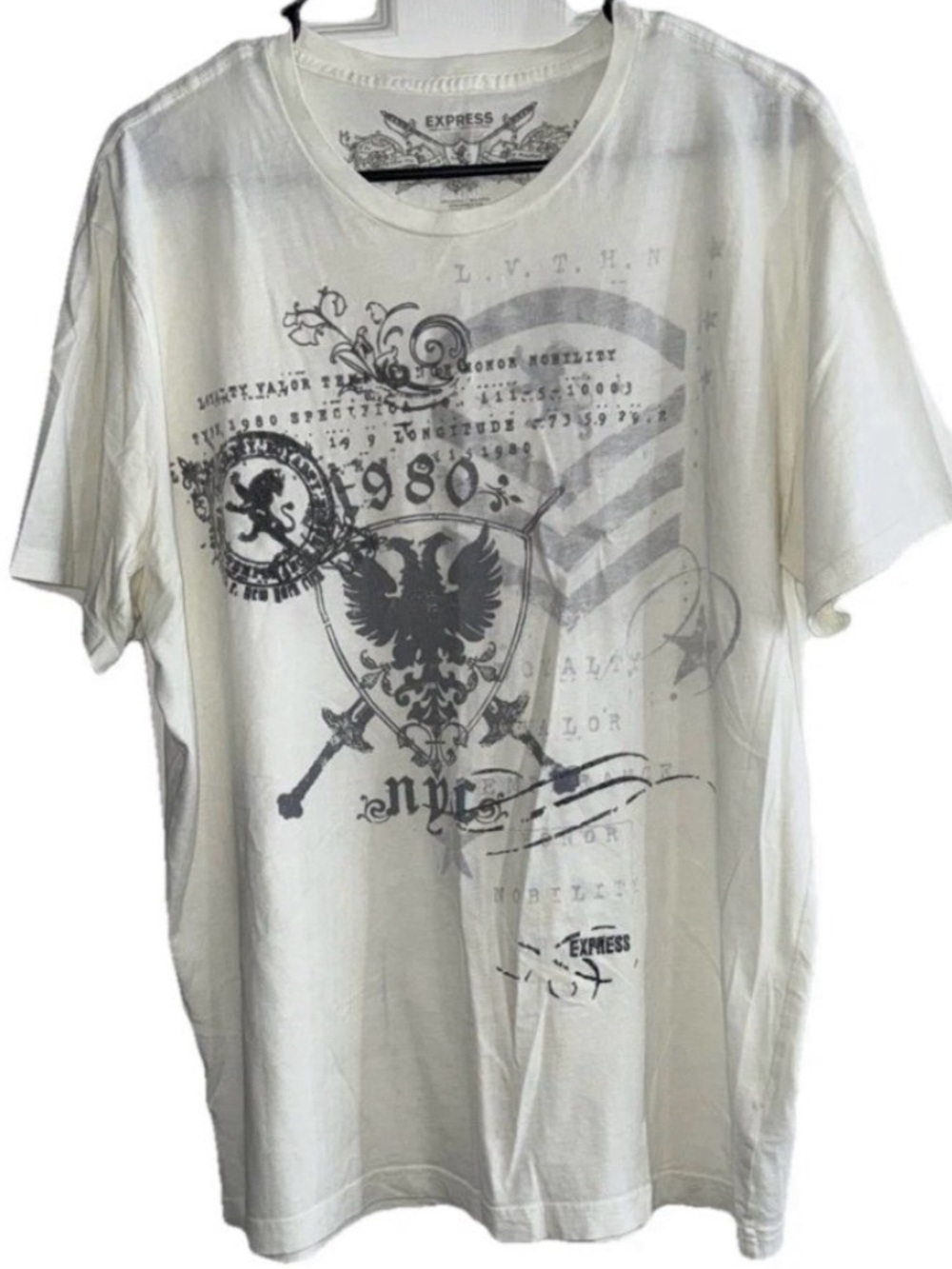 Express Men's Graphic T-Shirt Crew Neck Short Sleeve White/Gray XL